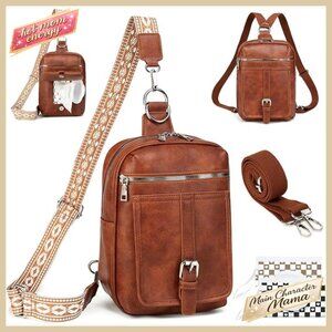 Vegan Leather Crossbody Backpack Sling Bag 2-in-1 Convertible Diaper Purse